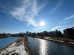 早春の豊平川の無料写真素材